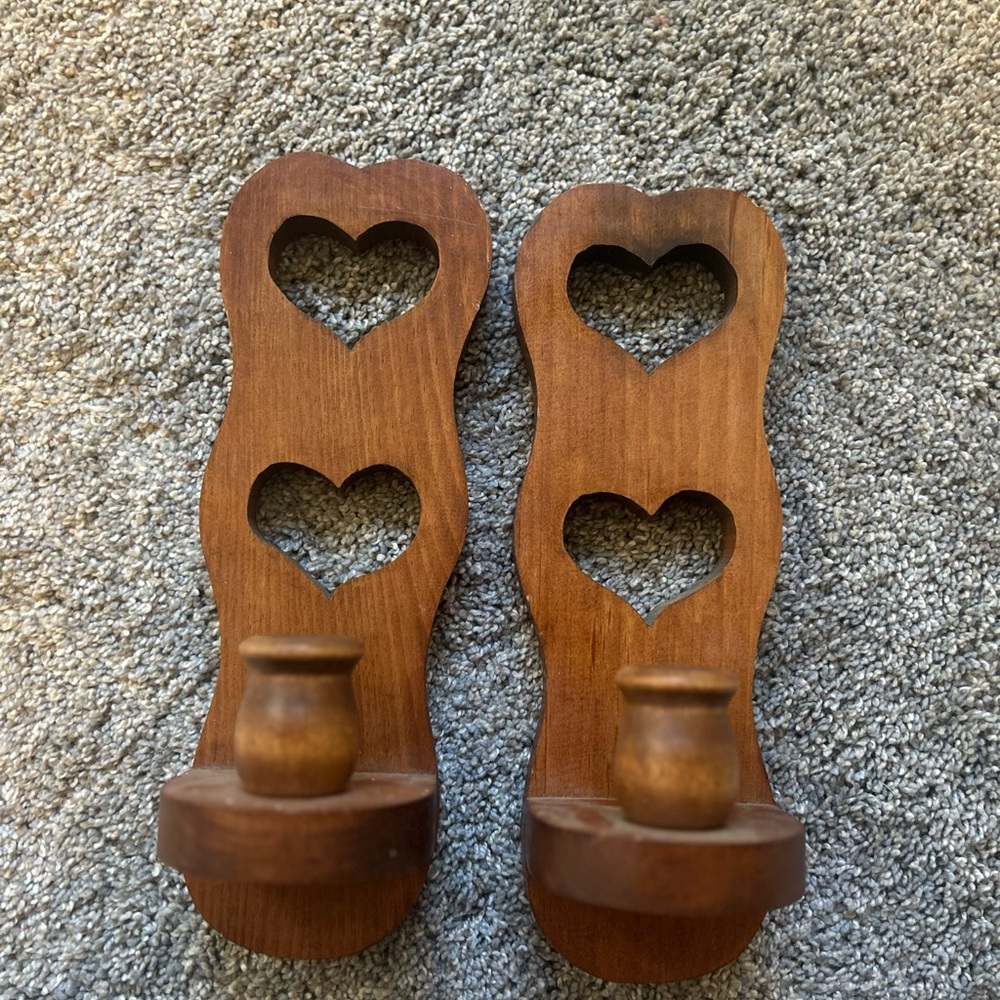 Vintage Heart Cutout Wooden Wall Candle sconces